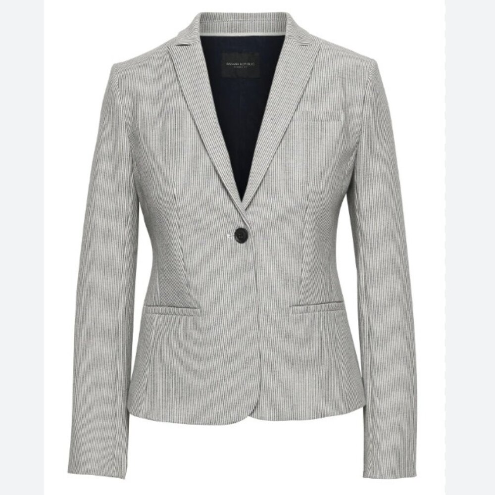 Banana Republic Classic Fit Striped Blazer. One Button Closure.